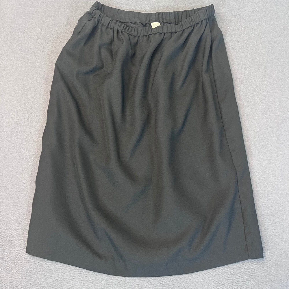Betsy & Adam Vintage Black Elastic Waist Midi Skirt Made in USA Crepe Size Large